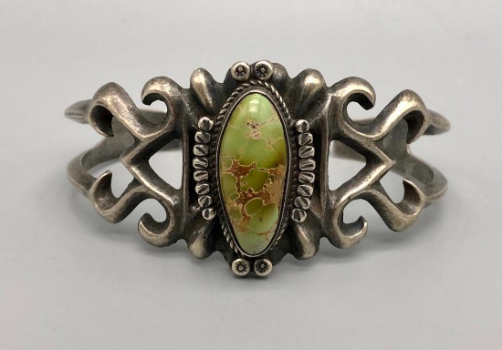 Green Turquoise Sandcast Bracelet by Sandoval and Begay