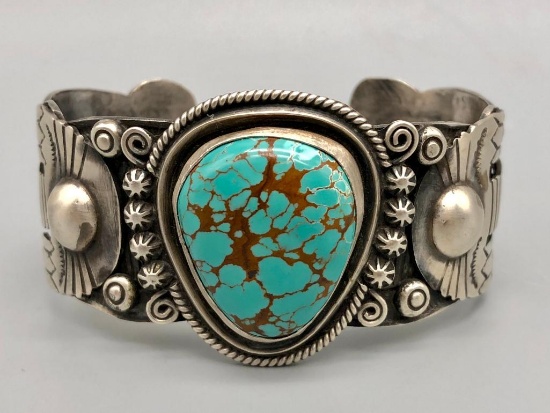 Retro Style Turquoise and Sterling Silver Bracelet