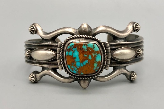 Retro Style Turquoise and Sterling Silver Bracelet