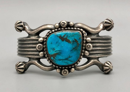 Turquoise and Sterling Silver Bracelet -Retro Style