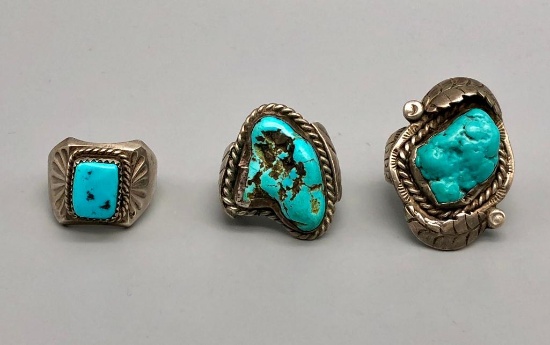 Three VIntage Turquoise Rings