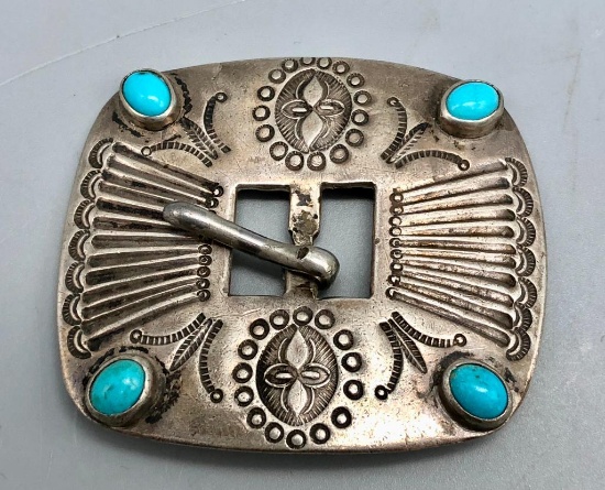 1930s Turquoise and Sterling Silver Buckle