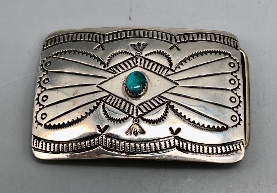 Sterling Silver and Turquoise Belt Buckle- Blackgoat