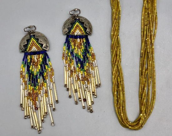 10 Strand Serpentine Necklace and Pair of Beaded Earrings