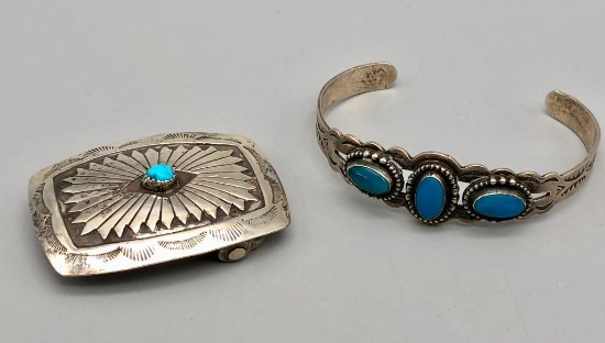 Fred Harvey Era Bracelet and Small Belt Buckle