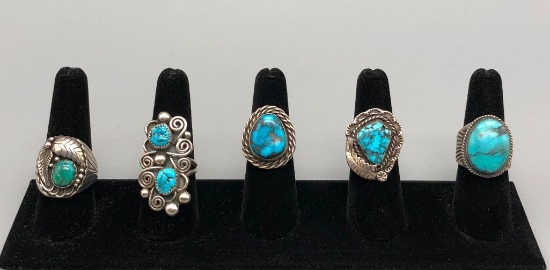 Five Vintage Turquoise Rings