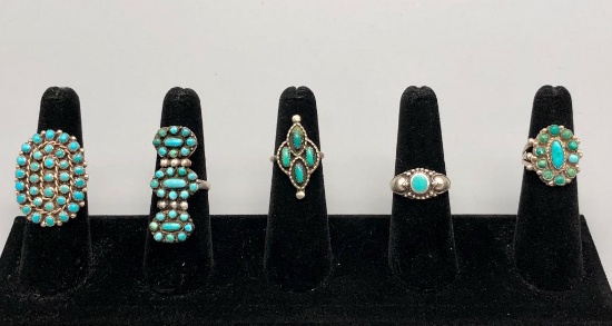 Five Fun Vintage Turquoise Rings