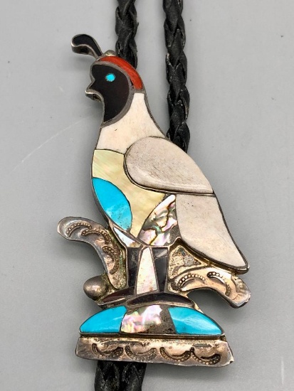 Vintage Quail Theme Inlay Bolo Tie