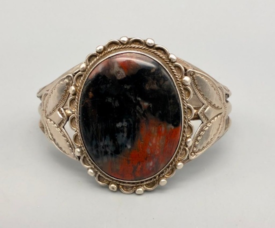 Petrified Wood and Sterling Silver Handmade Bracelet