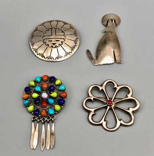 Group of Four Various Sterling Silver Pins