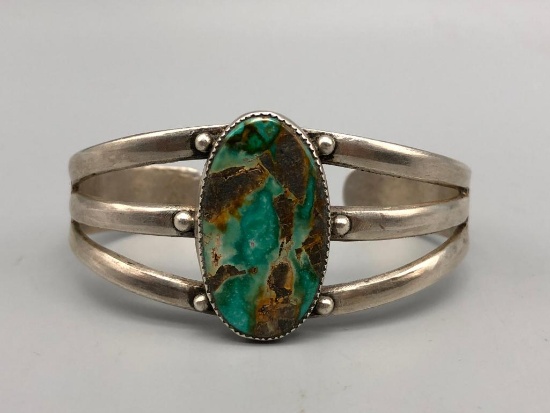 Vintage Handmade Turquoise and Sterling Silver Bracelet