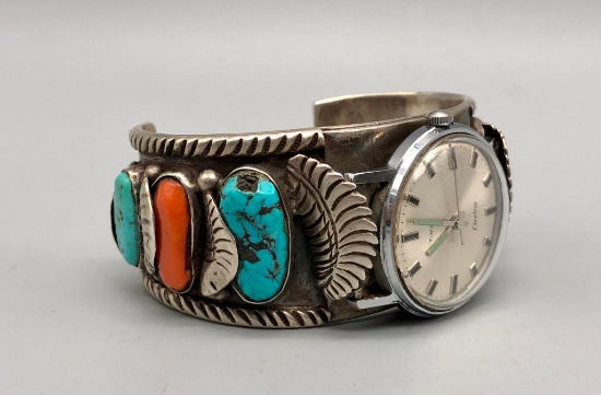 Great Turquoise and Coral Watch Bracelet