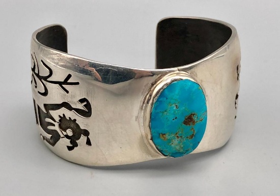 Hopi Turquoise and Sterling Silver Overlay Bracelet
