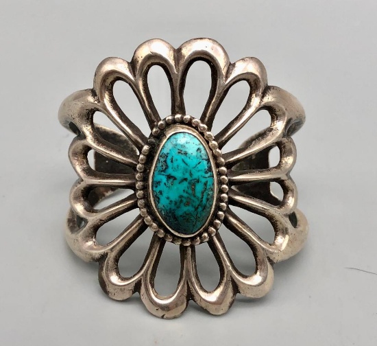 Lovely Sandcast and Turquoise Bracelet