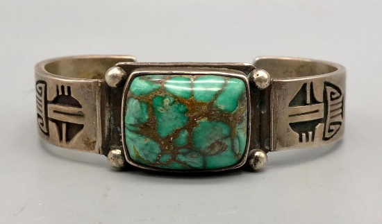 Great Turquoise and Sterling Silver Overlay Bracelet