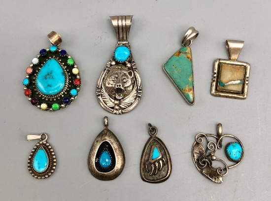 Eight Various Sterling Silver Pendants