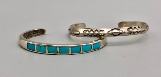 Two Vintage Heavy Duty Sterling Silver Bracelets