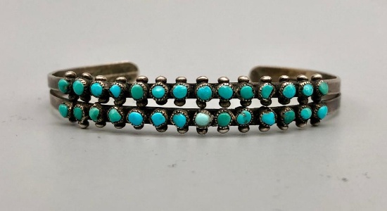 Vintage Two Row Turquoise Snake Eye Bracelet