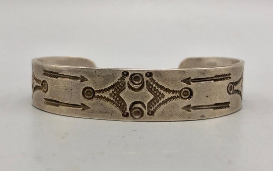 1930s Handmade Silver Bracelet with Stamping