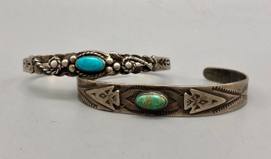 Two Old Sterling Silver and Turquoise Bracelets