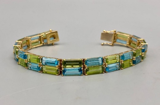 14k Gold Topaz and Peridot Tennis Bracelet
