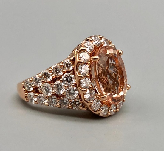 14k Gold Diamond and Morganite Estate Ring
