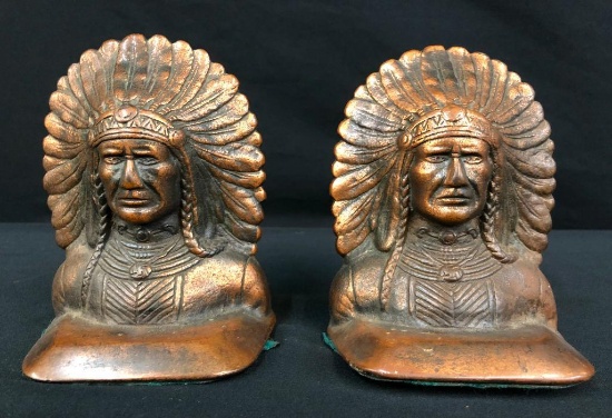Vintage Indian Head Bronze Book Ends