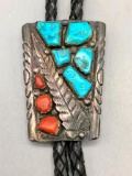 Vintage Coral and Turquoise Bolo Tie - Wayne C
