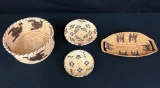 Lot of 4 Vintage Papago/Tohono O'Odham Baskets