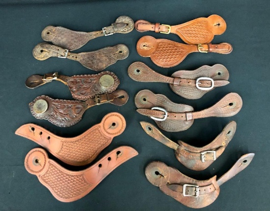 Six Pairs Vintage Leather Spur Straps