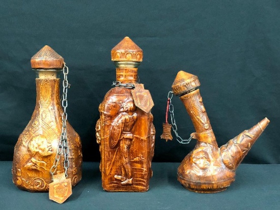 Unique Tooled Goat Skin Leather Covered Bottles