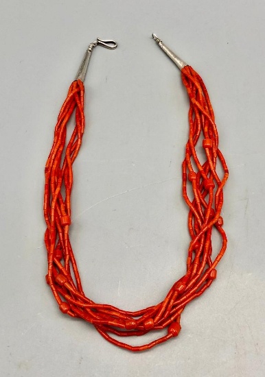 Eight Strand Fine Coral Heishi Choker Necklace