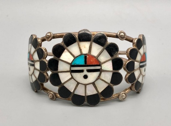 Vintage Zuni Sunface Inlay Bracelet