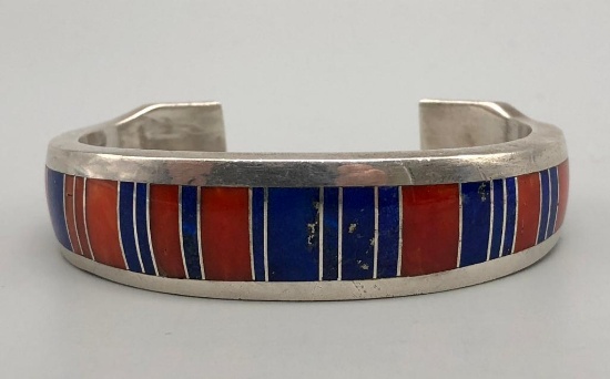 Coral and Lapis Inlay Bracelet by Ray Tracey
