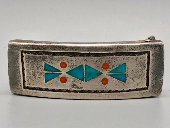 1950s Turquoise and Coral Inlay Buckle