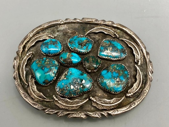 Morenci Turquoise and Sterling Silver Belt Buckle