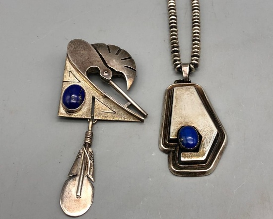 Sterling Silver and Lapis Necklace and Pin/Pendant