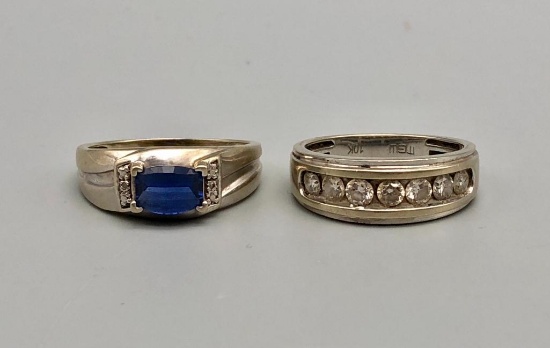 Two 10K Rings Diamonds and Sapphire