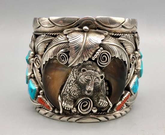 Large Turquoise Coral and Bear Claw Bracelet