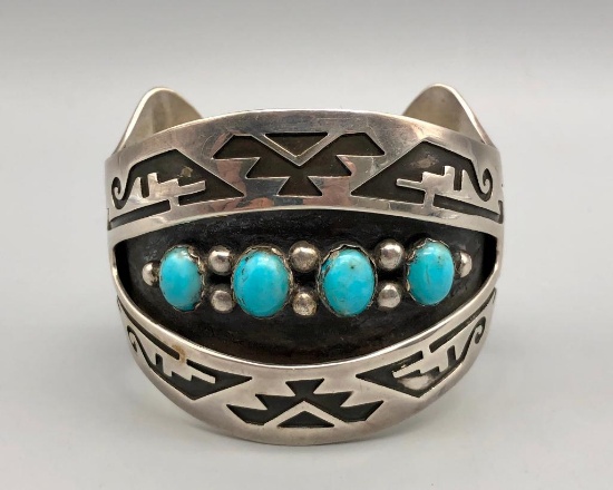 Turquoise and Sterling Silver Shadowbox Bracelet