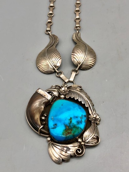 Turquoise and Bear Claw Necklace