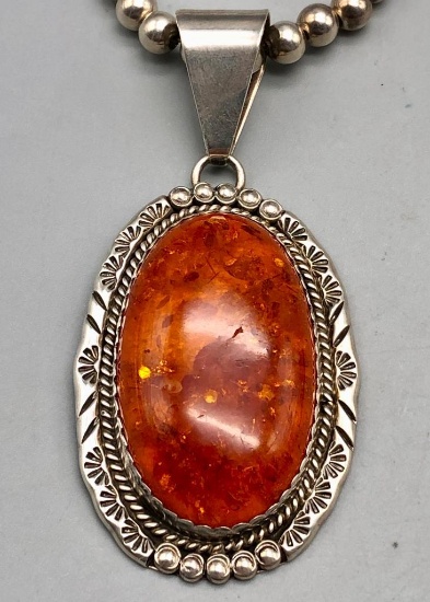 Amber and Sterling Silver Necklace
