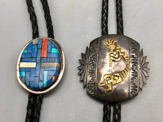 Two Vintage Bolos- Kokopelli and Inlay