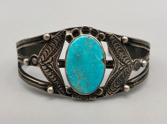 Fred Harvey Era Turquoise and Sterling Silver Bracelet