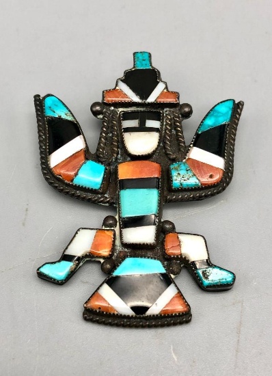 A Beautiful Zuni Inlay Knifewing Pin