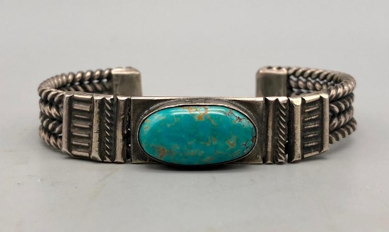 Vintage Hand Twisted Wire and Turquoise Bracelet