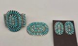 Beautiful Needlepoint Bracelet Earring and Pin/Pendant Set