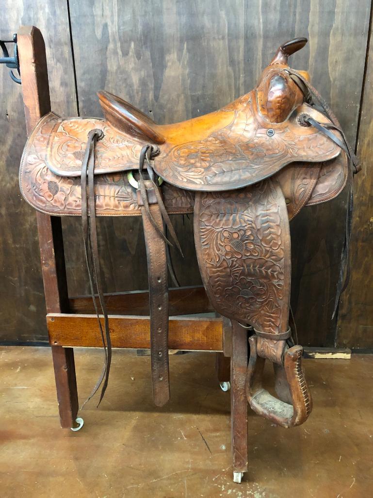 Vintage Mid 20th Century Decorative Leather Horse Saddle With