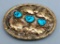 Sterling Silver and Gold Overlay Turquoise Belt Buckle
