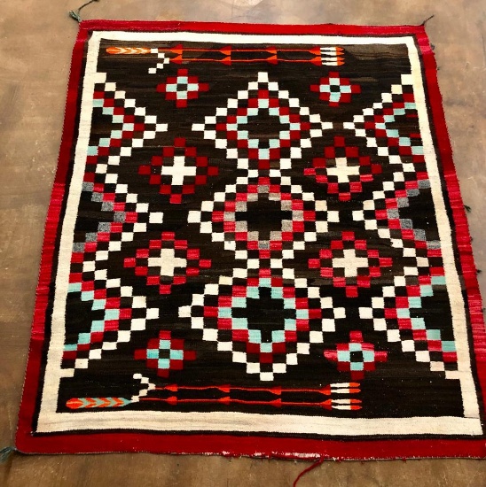 Older Busy Pattern Navajo Pictorial Rug